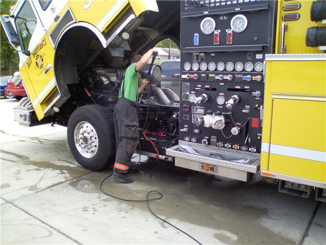 Firefighter Dean pressure washing the Wagon 04/2010.